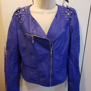 Edgy Faux Purple Leather Jacket